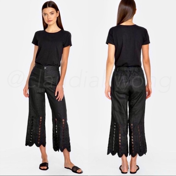 JADE by JOHNNY WAS Reina Embroidered 100% Linen Cropped Pants in Black